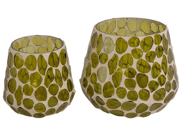 Lysglass dråpe mosaikk grønn m/k 11x13cm