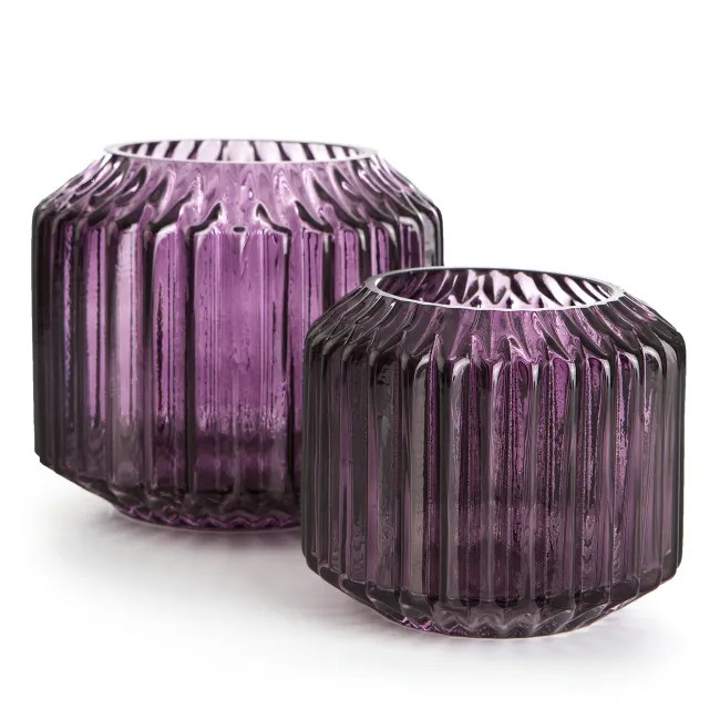 Lysglass Stripe plomme 13 cm