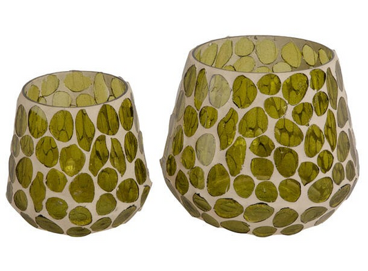 Lysglass dråpe mosaikk grønn m/k 9x9cm