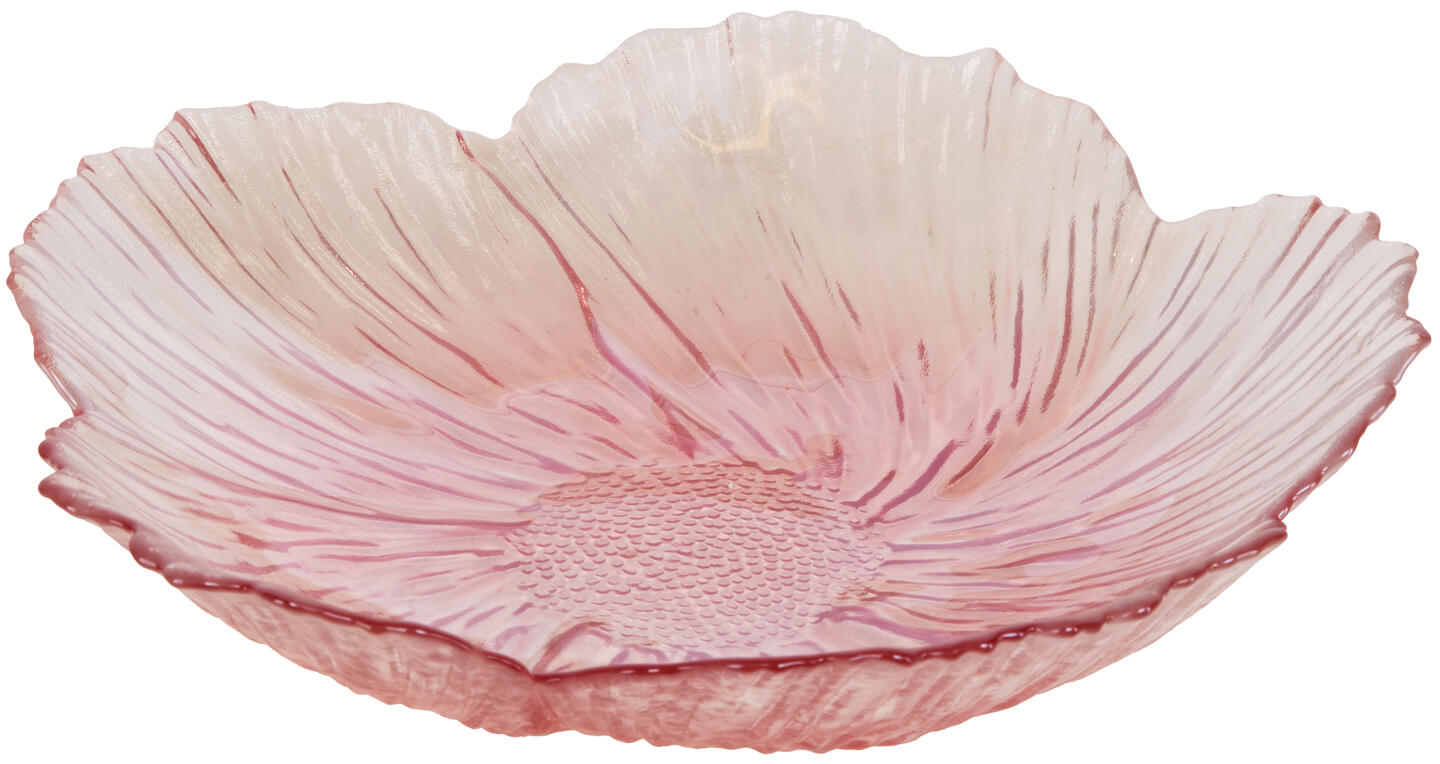 Skål blomst glass klar/rosa BC Home 26x6cm